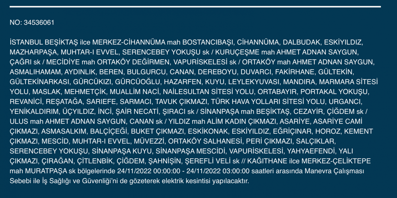 İstanbul’un 33 ilçesine kesinti uyarısı (24 KASIM PERŞEMBE) 11