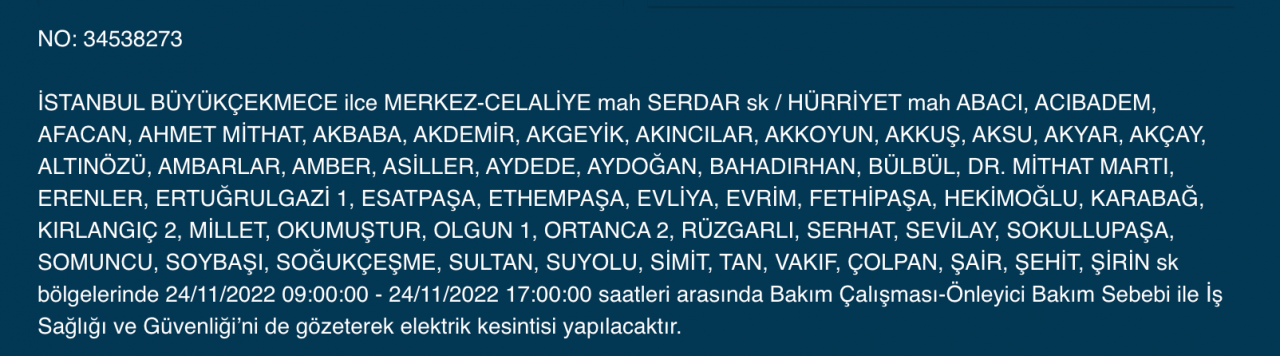 İstanbul’un 33 ilçesine kesinti uyarısı (24 KASIM PERŞEMBE) 15