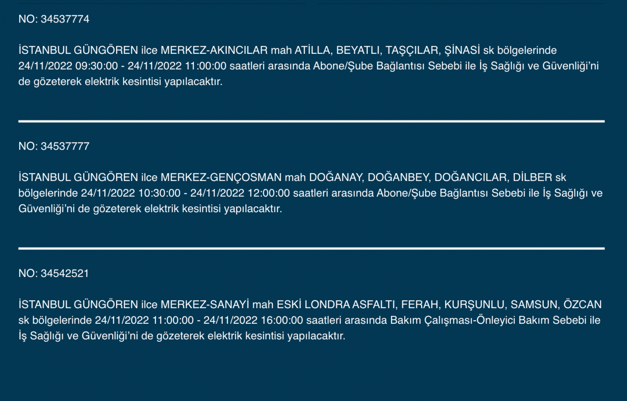 İstanbul’un 33 ilçesine kesinti uyarısı (24 KASIM PERŞEMBE) 23