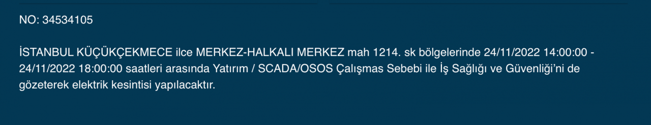 İstanbul’un 33 ilçesine kesinti uyarısı (24 KASIM PERŞEMBE) 25