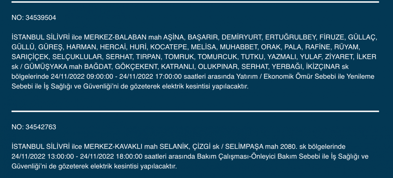 İstanbul’un 33 ilçesine kesinti uyarısı (24 KASIM PERŞEMBE) 30