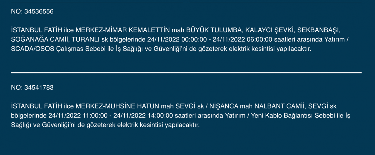 İstanbul’un 33 ilçesine kesinti uyarısı (24 KASIM PERŞEMBE) 21