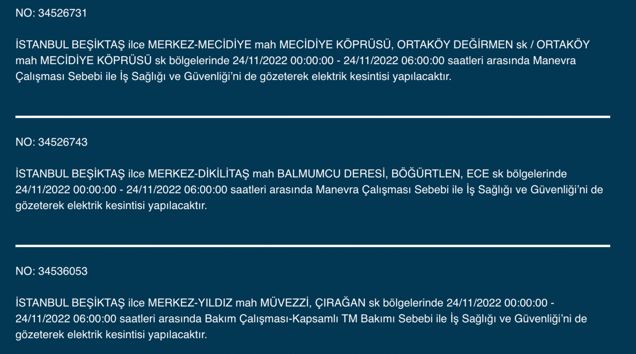 İstanbul’un 33 ilçesine kesinti uyarısı (24 KASIM PERŞEMBE) 10