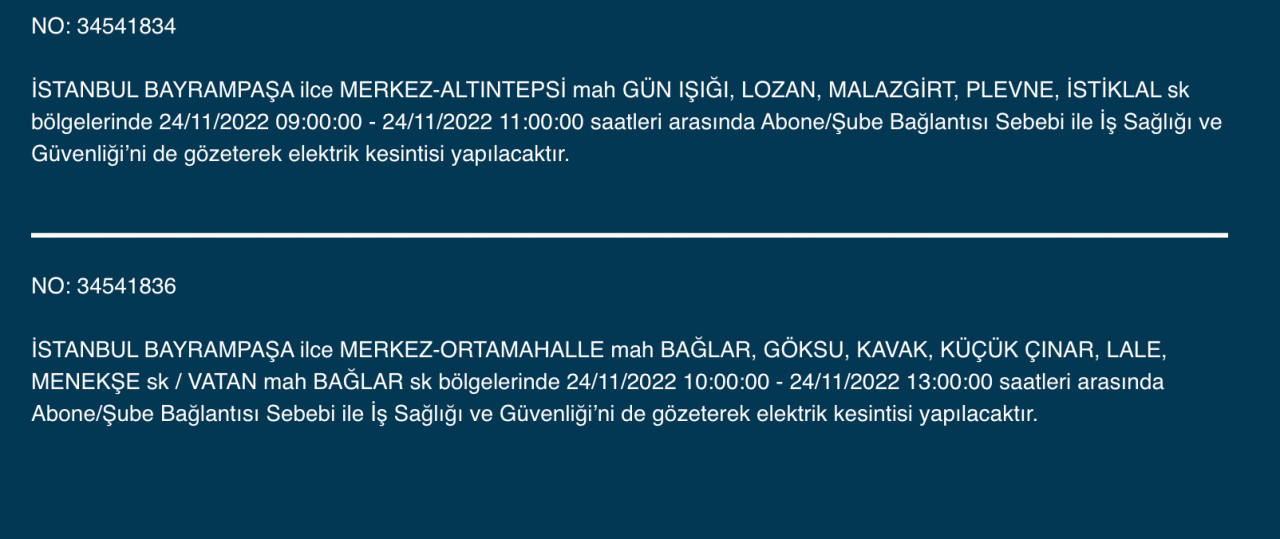İstanbul’un 33 ilçesine kesinti uyarısı (24 KASIM PERŞEMBE) 9