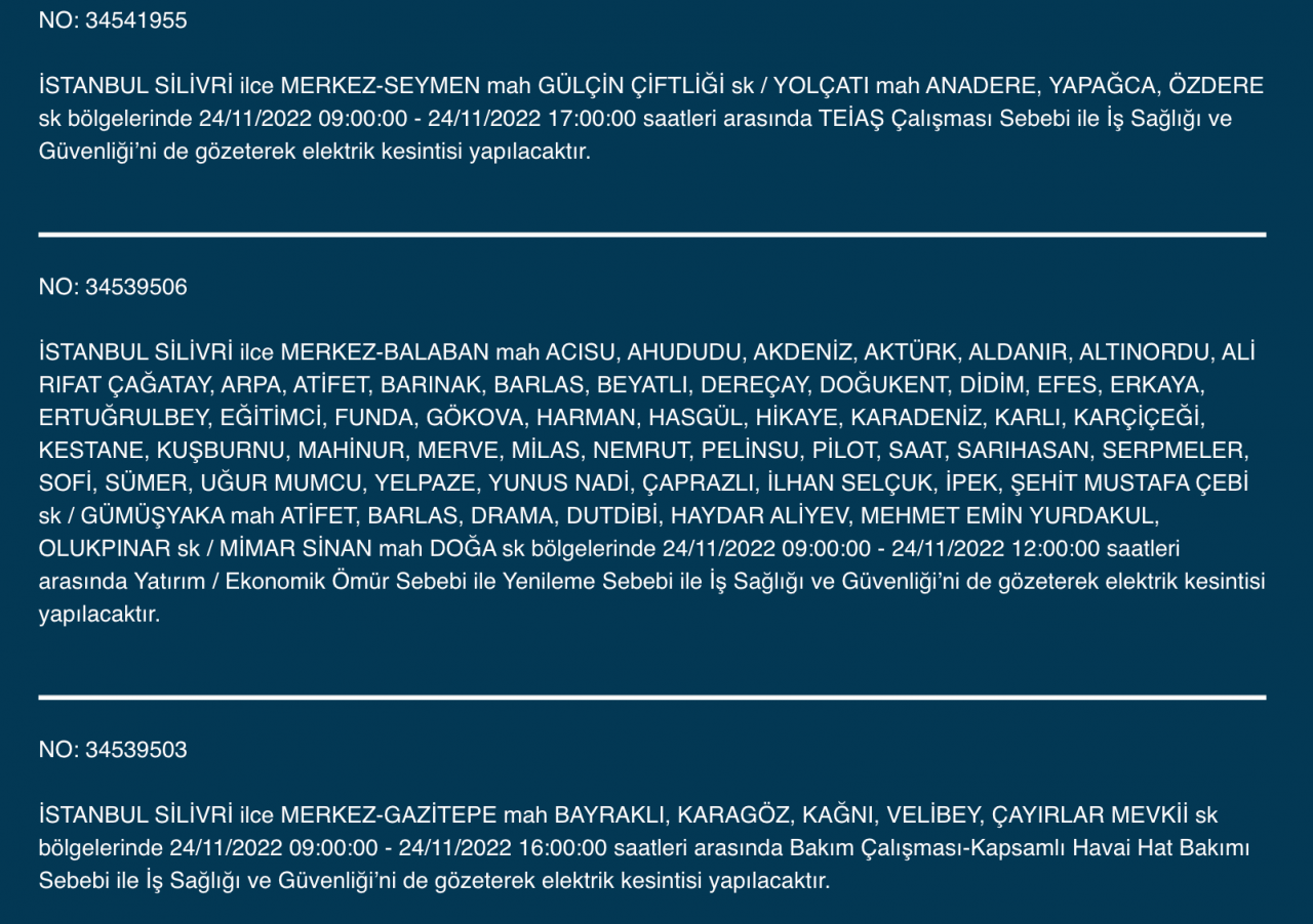 İstanbul’un 33 ilçesine kesinti uyarısı (24 KASIM PERŞEMBE) 28