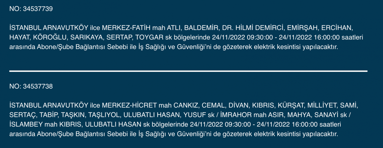 İstanbul’un 33 ilçesine kesinti uyarısı (24 KASIM PERŞEMBE) 3