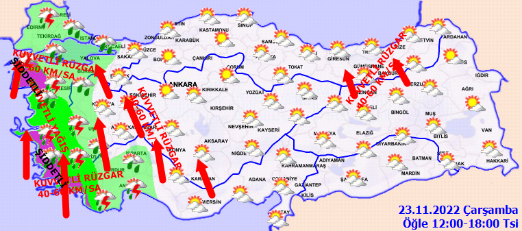 Meteorolojiden 5 ile turuncu 2 ile sarı kodlu uyarı: Kuvvetli yağış ve rüzgar bekleniyor 3