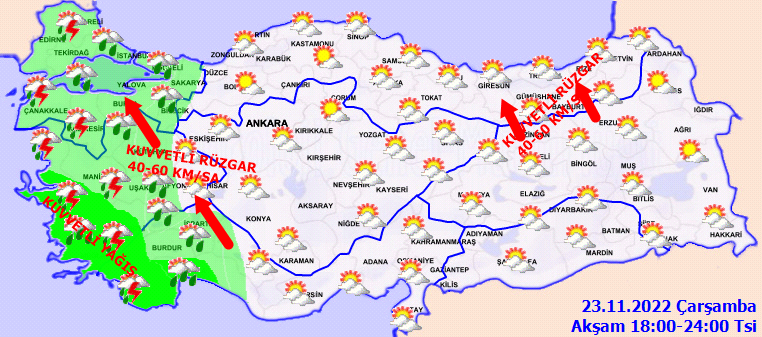 Meteorolojiden 5 ile turuncu 2 ile sarı kodlu uyarı: Kuvvetli yağış ve rüzgar bekleniyor 4