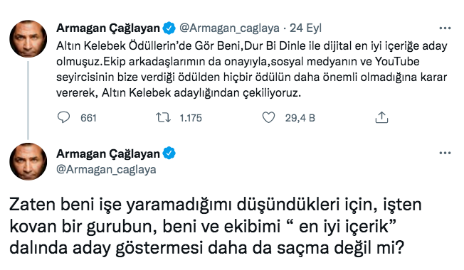 Bazı ünlü isimler ''48'inci Pantene Altın Kelebek Ödülleri'' adaylığından çekildiklerini duyurdular 3