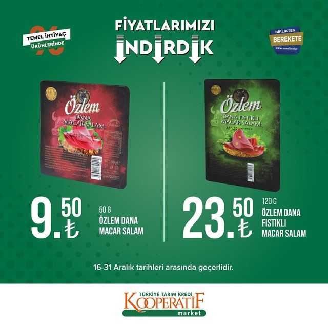 16 - 31 Aralık 2022 Tarım Kredi Marketleri indirim ürün kataloğu! Gıda ürünlerinde dikkat çeken indirim 16
