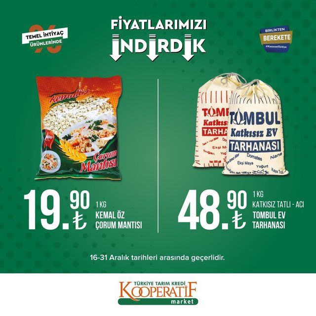 16 - 31 Aralık 2022 Tarım Kredi Marketleri indirim ürün kataloğu! Gıda ürünlerinde dikkat çeken indirim 19