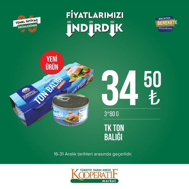 16 - 31 Aralık 2022 Tarım Kredi Marketleri indirim ürün kataloğu! Gıda ürünlerinde dikkat çeken indirim 20