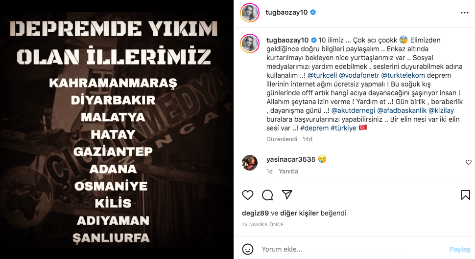 Kahramanmaraş depreminin ardından ünlülerden 'geçmiş olsun' mesajları 28