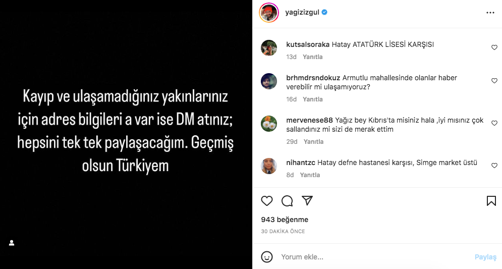 Kahramanmaraş depreminin ardından ünlülerden 'geçmiş olsun' mesajları 1