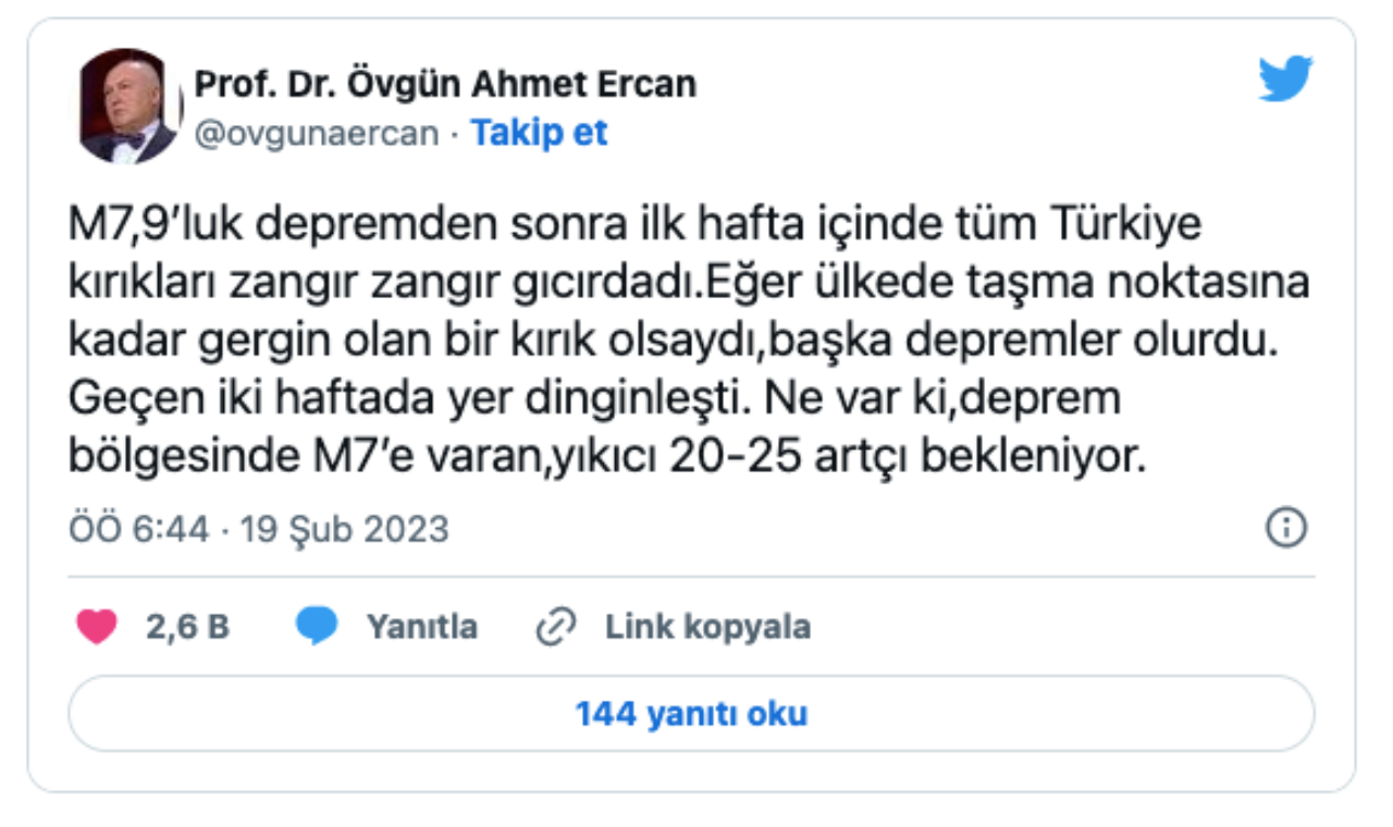 Deprem uzmanı Ercan'dan deprem bölgesiyle ilgili kritik tahmin: 20 - 25 adet yıkıcı büyüklükte artçı deprem bekleniyor 6