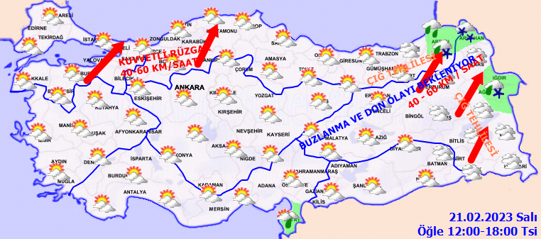 Kuvvetli rüzgar ve çığ tehlikesine dikkat! İşte 21 Şubat hava durumu tahminleri 3