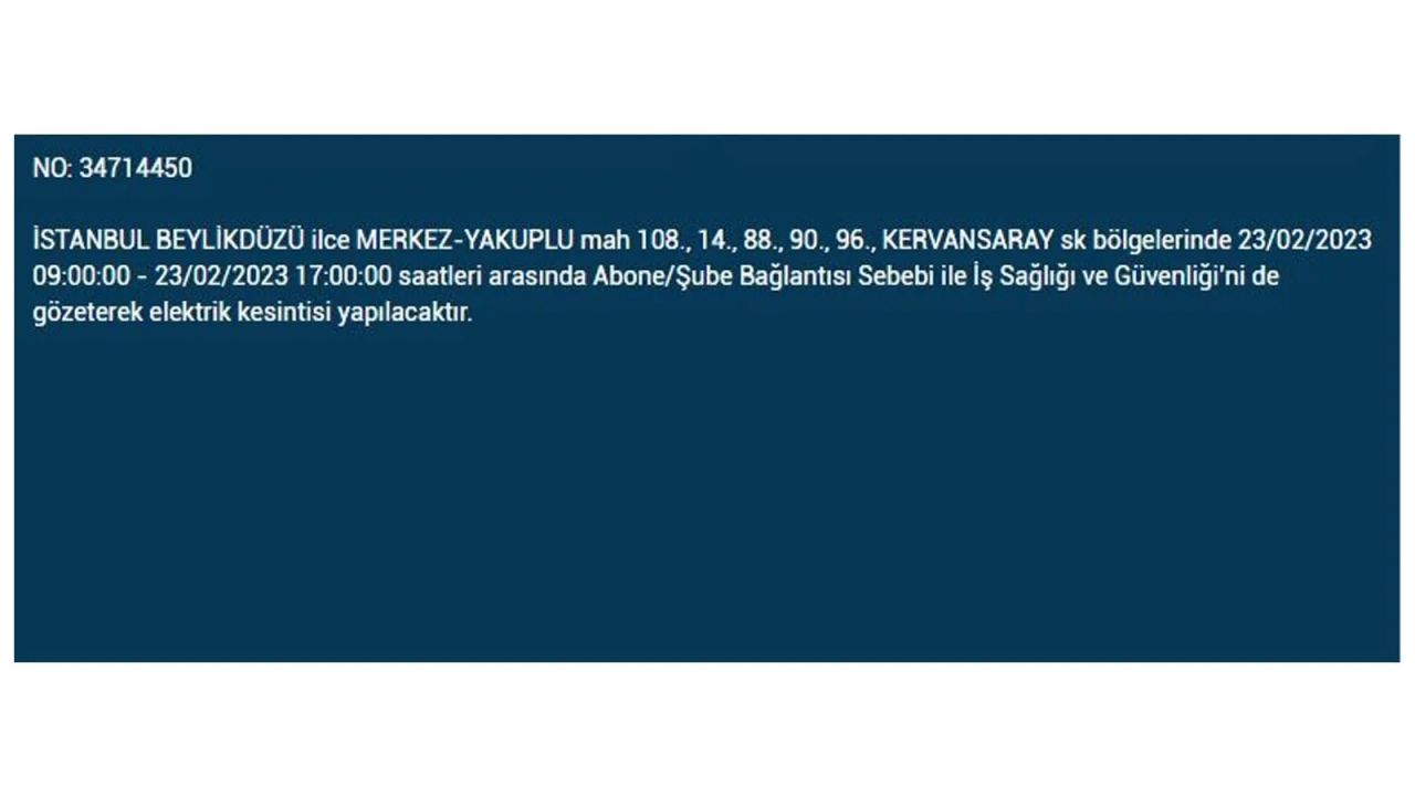 İstanbul'da elektrik kesintisi olan ilçeler açıklandı! İşte o ilçeler... 13