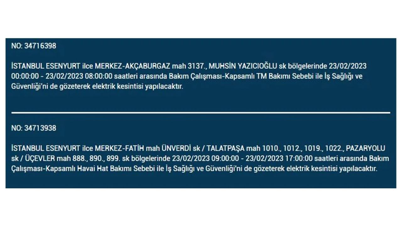 İstanbul'da elektrik kesintisi olan ilçeler açıklandı! İşte o ilçeler... 18