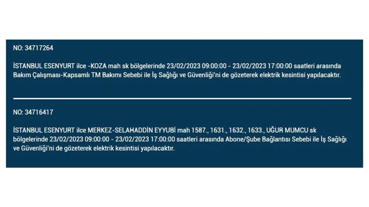 İstanbul'da elektrik kesintisi olan ilçeler açıklandı! İşte o ilçeler... 19