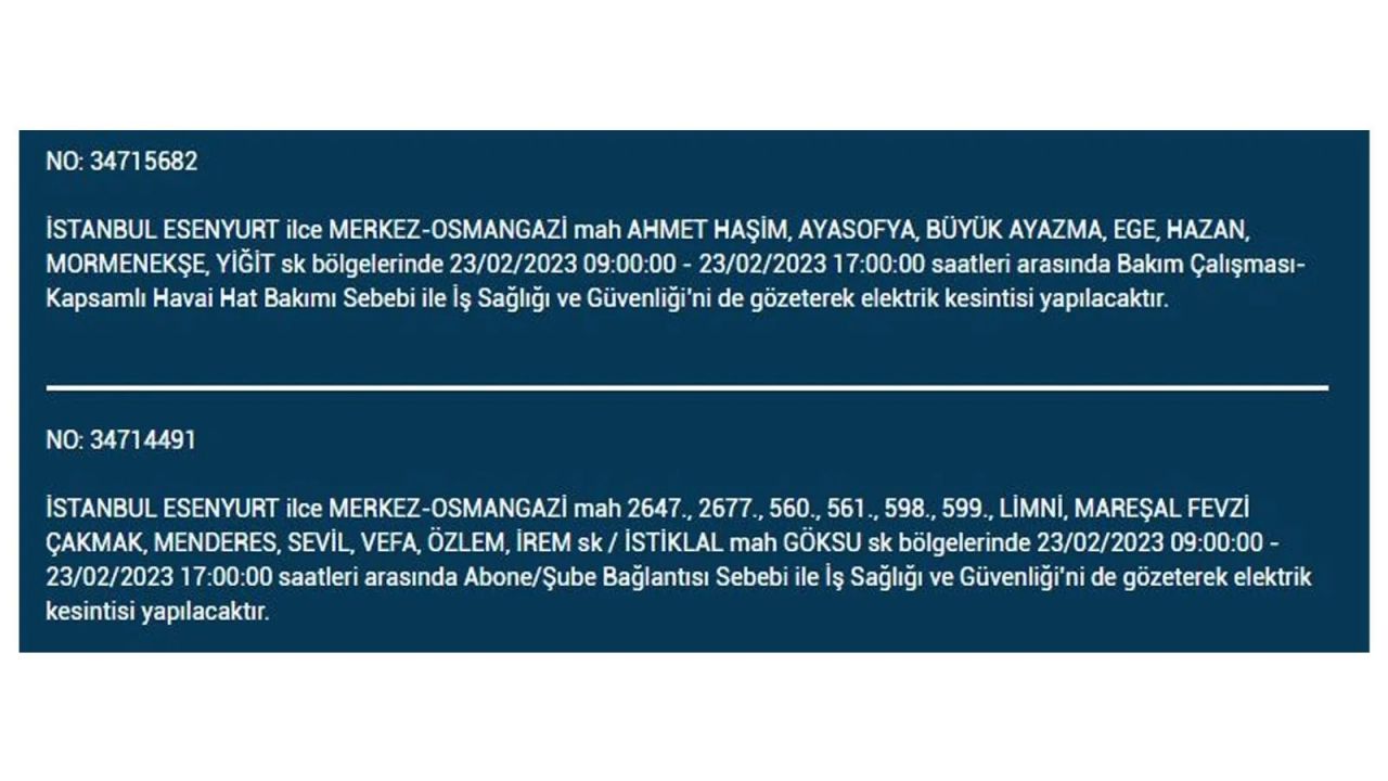 İstanbul'da elektrik kesintisi olan ilçeler açıklandı! İşte o ilçeler... 21