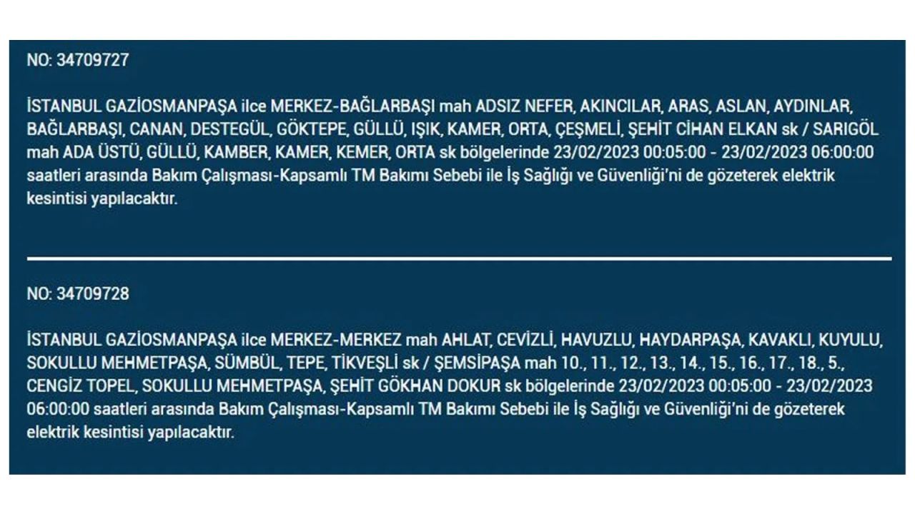 İstanbul'da elektrik kesintisi olan ilçeler açıklandı! İşte o ilçeler... 27