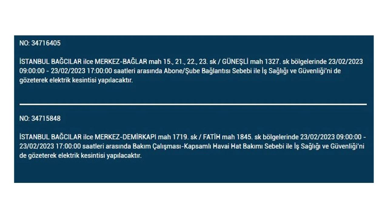 İstanbul'da elektrik kesintisi olan ilçeler açıklandı! İşte o ilçeler... 7