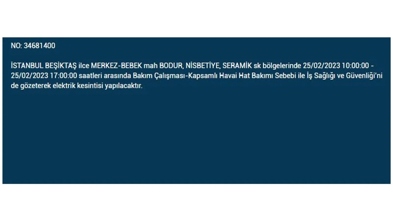 İstanbul'da bu ilçelerde elektrik kesilecek! İşte 25 Şubat İstanbul'da elektrik kesintisinin yaşanacağı o ilçeler... 13