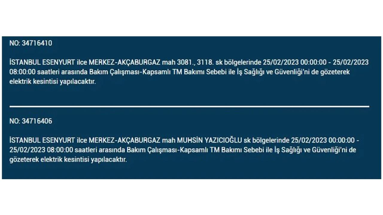 İstanbul'da bu ilçelerde elektrik kesilecek! İşte 25 Şubat İstanbul'da elektrik kesintisinin yaşanacağı o ilçeler... 18