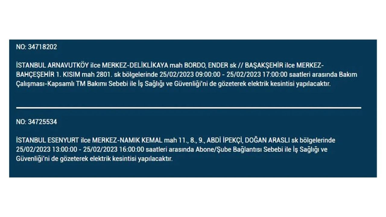İstanbul'da bu ilçelerde elektrik kesilecek! İşte 25 Şubat İstanbul'da elektrik kesintisinin yaşanacağı o ilçeler... 19
