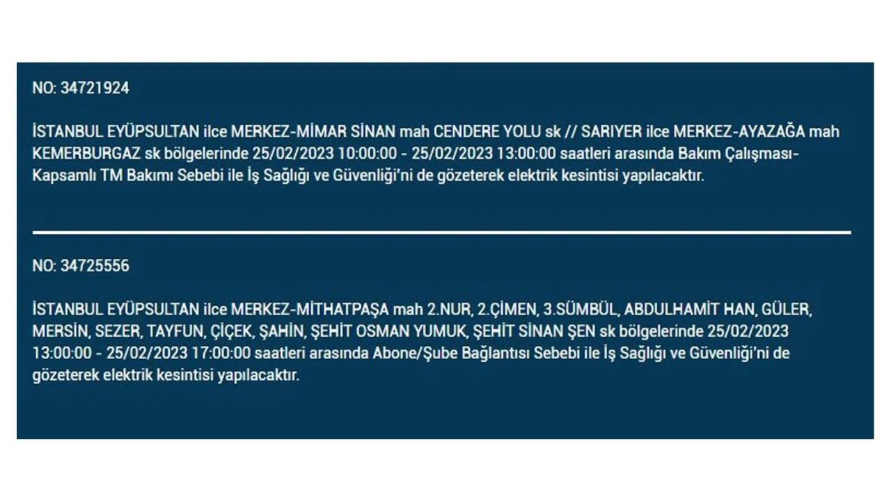İstanbul'da bu ilçelerde elektrik kesilecek! İşte 25 Şubat İstanbul'da elektrik kesintisinin yaşanacağı o ilçeler... 20