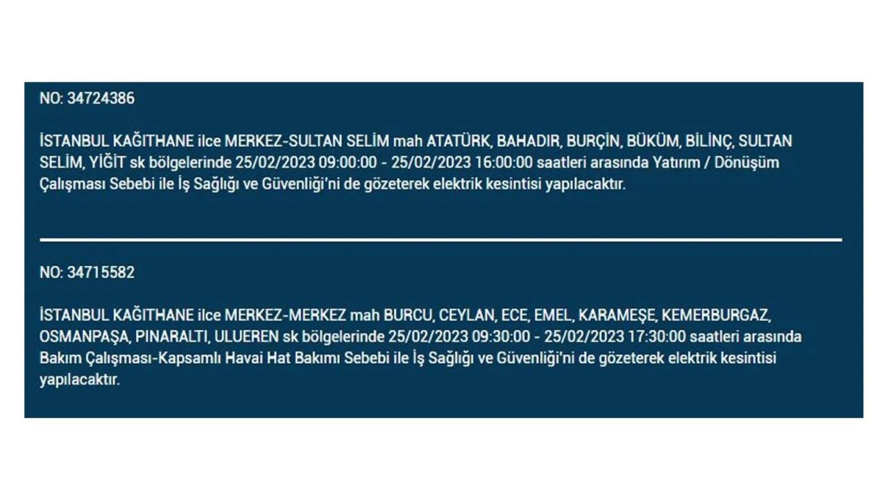 İstanbul'da bu ilçelerde elektrik kesilecek! İşte 25 Şubat İstanbul'da elektrik kesintisinin yaşanacağı o ilçeler... 22