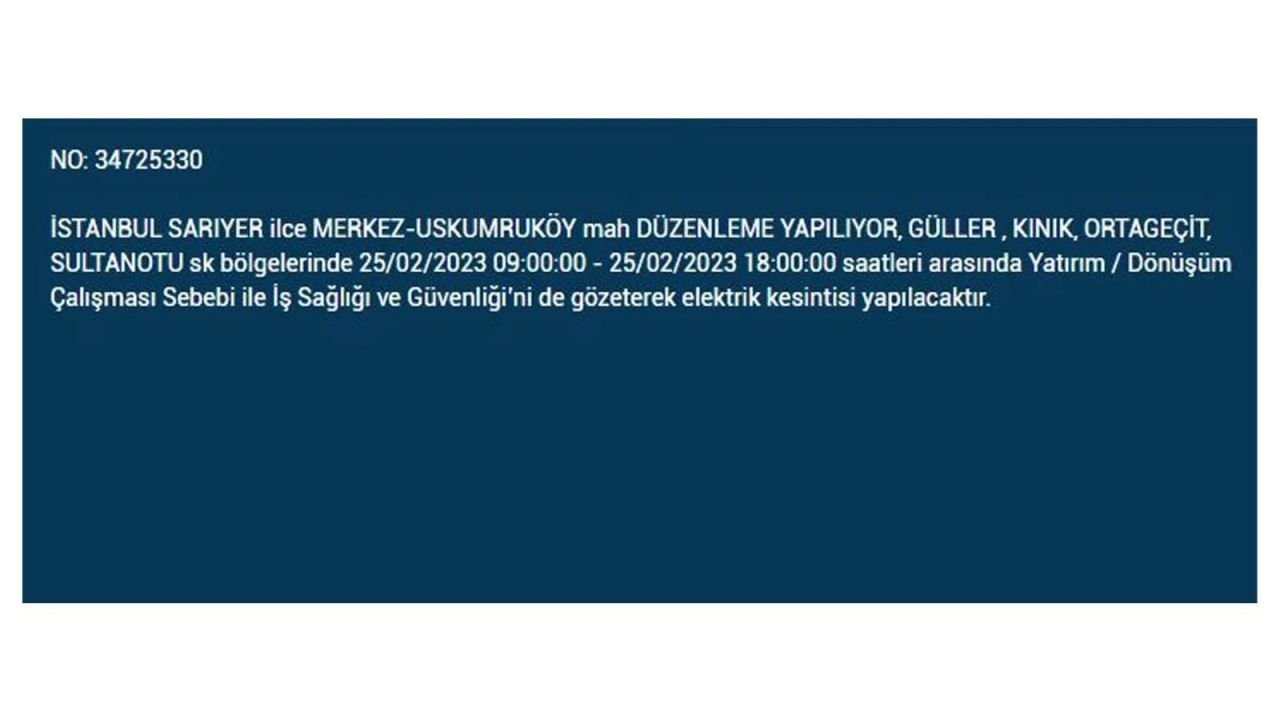 İstanbul'da bu ilçelerde elektrik kesilecek! İşte 25 Şubat İstanbul'da elektrik kesintisinin yaşanacağı o ilçeler... 24