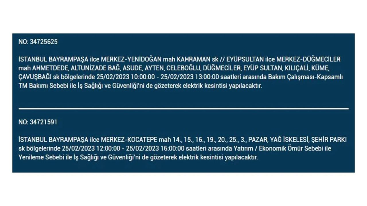İstanbul'da bu ilçelerde elektrik kesilecek! İşte 25 Şubat İstanbul'da elektrik kesintisinin yaşanacağı o ilçeler... 11