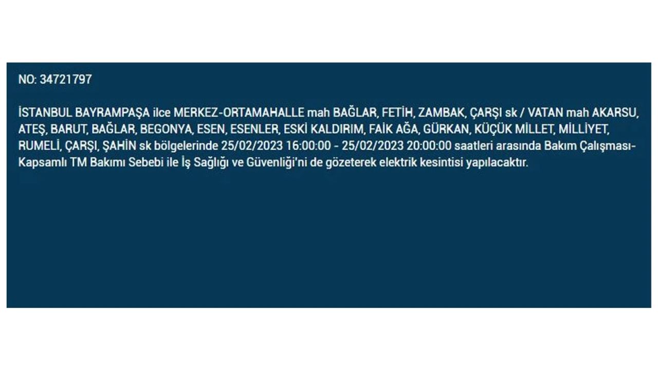 İstanbul'da bu ilçelerde elektrik kesilecek! İşte 25 Şubat İstanbul'da elektrik kesintisinin yaşanacağı o ilçeler... 12