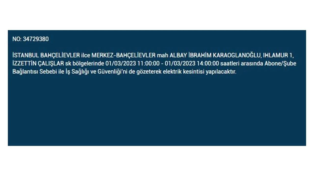 İstanbul'da elektrik kesintisi! Elektriğin kesileceği ilçeler belli oldu! 1 Mart elektrik kesintisi 11