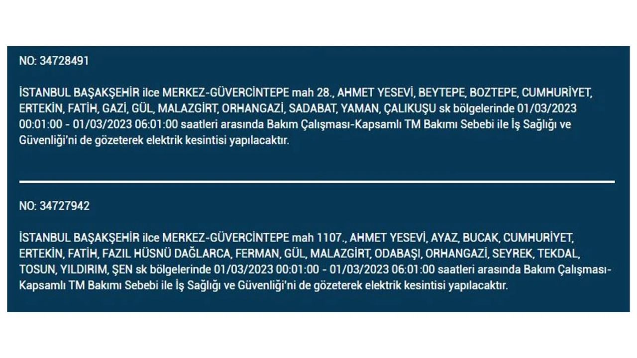 İstanbul'da elektrik kesintisi! Elektriğin kesileceği ilçeler belli oldu! 1 Mart elektrik kesintisi 13