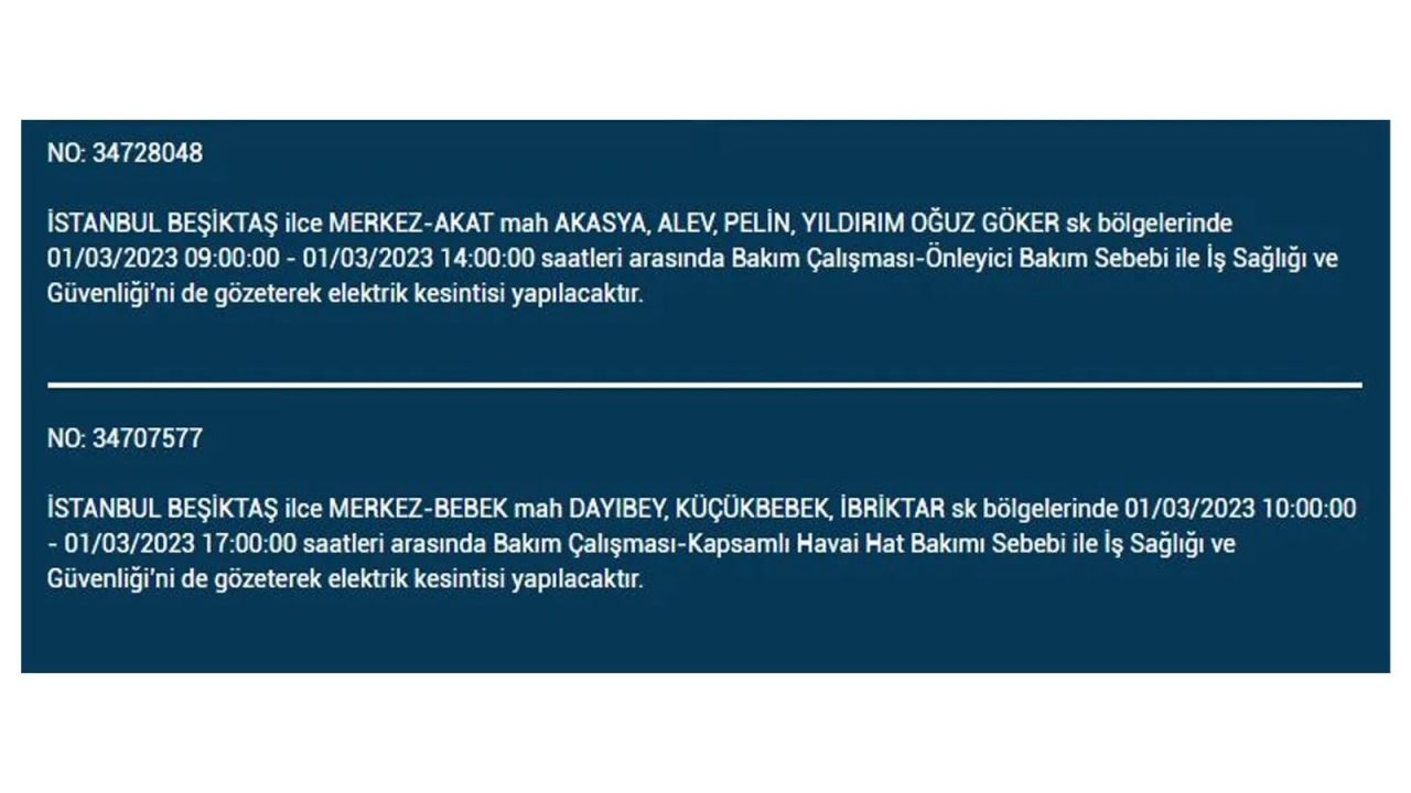 İstanbul'da elektrik kesintisi! Elektriğin kesileceği ilçeler belli oldu! 1 Mart elektrik kesintisi 15