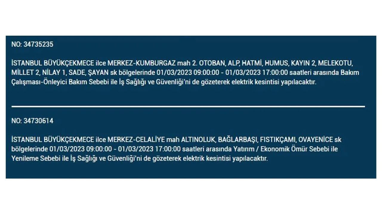 İstanbul'da elektrik kesintisi! Elektriğin kesileceği ilçeler belli oldu! 1 Mart elektrik kesintisi 17