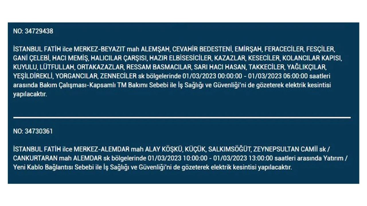 İstanbul'da elektrik kesintisi! Elektriğin kesileceği ilçeler belli oldu! 1 Mart elektrik kesintisi 20