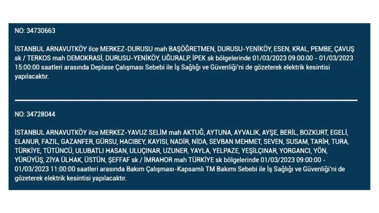 İstanbul'da elektrik kesintisi! Elektriğin kesileceği ilçeler belli oldu! 1 Mart elektrik kesintisi 2