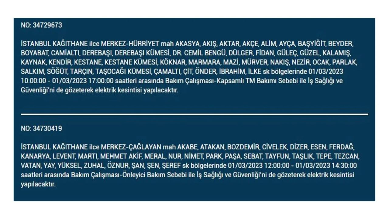 İstanbul'da elektrik kesintisi! Elektriğin kesileceği ilçeler belli oldu! 1 Mart elektrik kesintisi 25