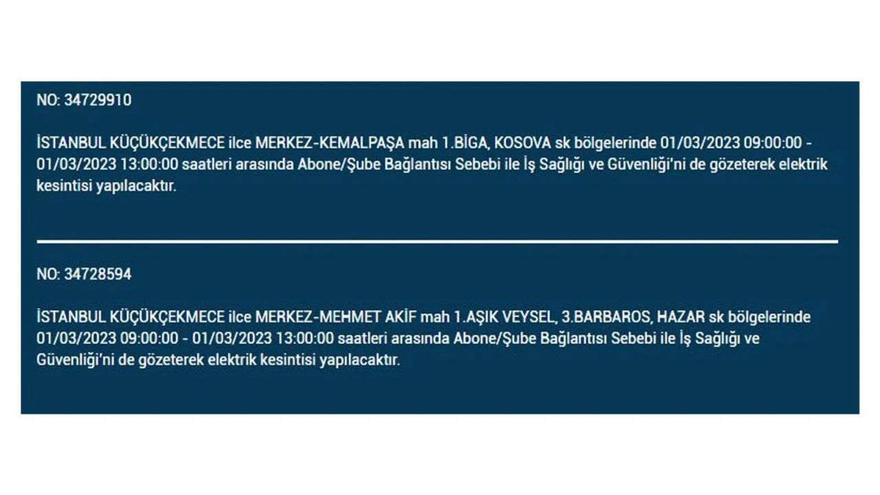 İstanbul'da elektrik kesintisi! Elektriğin kesileceği ilçeler belli oldu! 1 Mart elektrik kesintisi 26