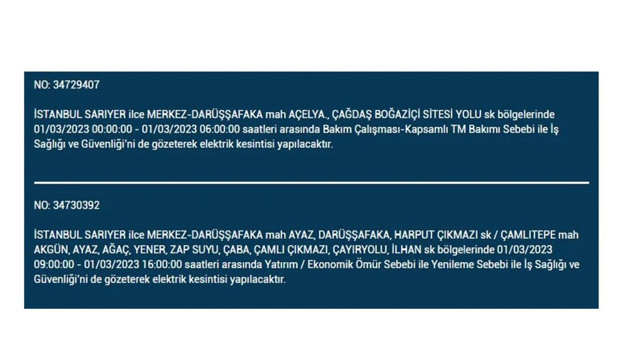 İstanbul'da elektrik kesintisi! Elektriğin kesileceği ilçeler belli oldu! 1 Mart elektrik kesintisi 27