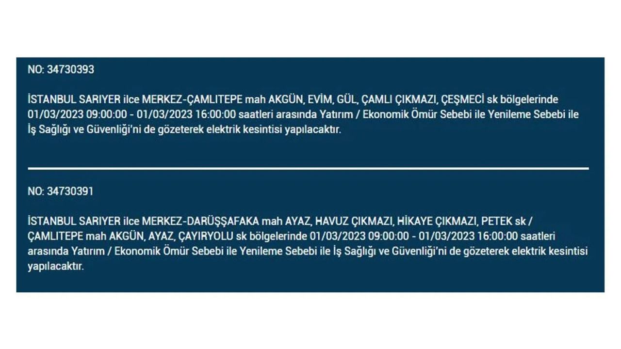 İstanbul'da elektrik kesintisi! Elektriğin kesileceği ilçeler belli oldu! 1 Mart elektrik kesintisi 28