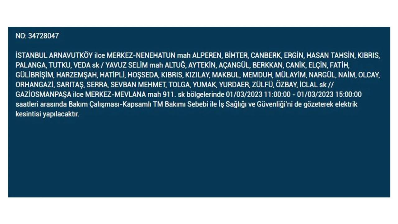 İstanbul'da elektrik kesintisi! Elektriğin kesileceği ilçeler belli oldu! 1 Mart elektrik kesintisi 3
