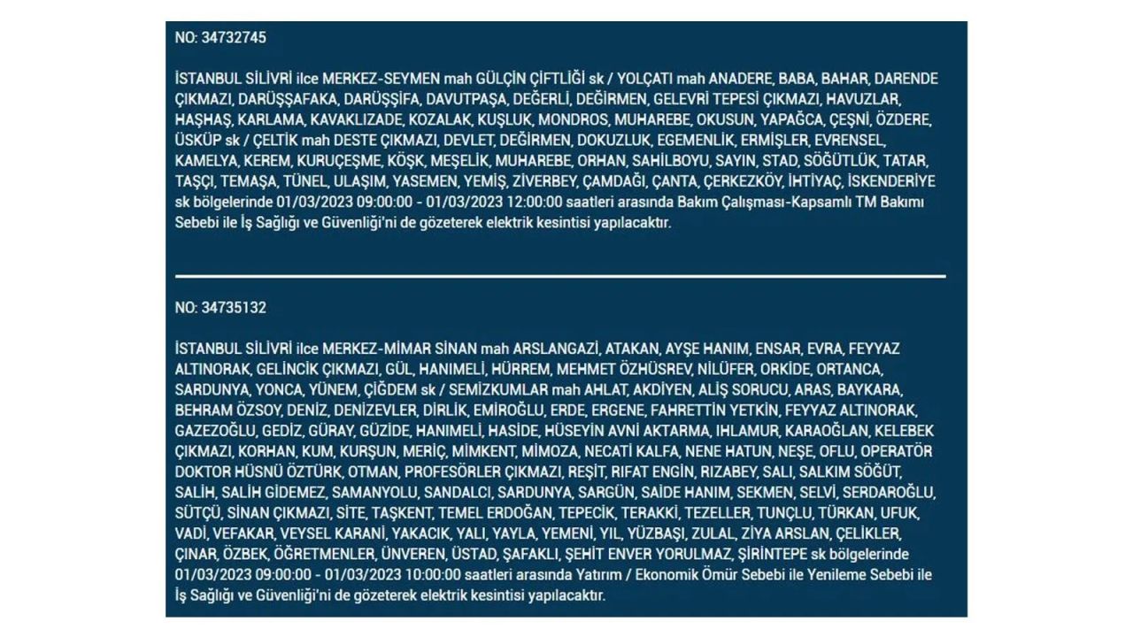 İstanbul'da elektrik kesintisi! Elektriğin kesileceği ilçeler belli oldu! 1 Mart elektrik kesintisi 32