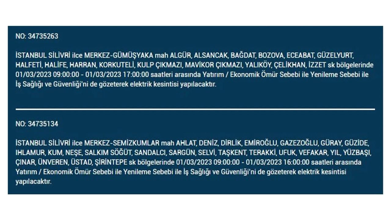 İstanbul'da elektrik kesintisi! Elektriğin kesileceği ilçeler belli oldu! 1 Mart elektrik kesintisi 34