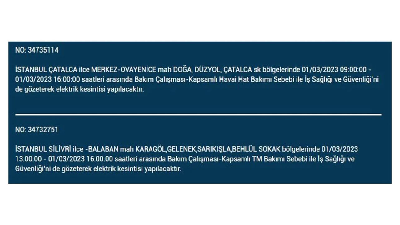 İstanbul'da elektrik kesintisi! Elektriğin kesileceği ilçeler belli oldu! 1 Mart elektrik kesintisi 35