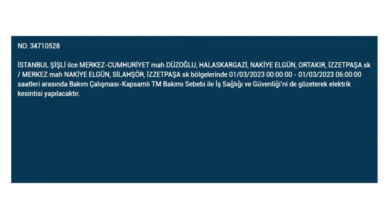 İstanbul'da elektrik kesintisi! Elektriğin kesileceği ilçeler belli oldu! 1 Mart elektrik kesintisi 37