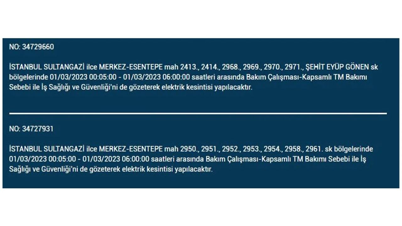 İstanbul'da elektrik kesintisi! Elektriğin kesileceği ilçeler belli oldu! 1 Mart elektrik kesintisi 38